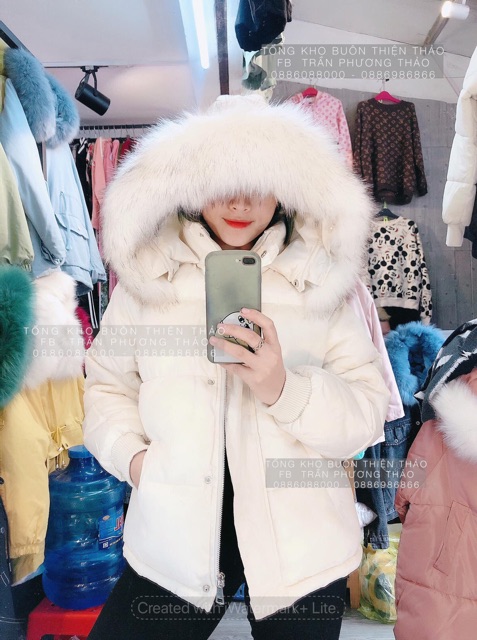Áo khoác phao mũ lông cổ trụ