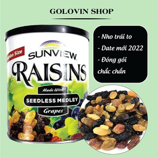 [HÀNG TẾT] Nho sấy khô mix 3 vị không hạt nhập khẩu Mỹ hộp 425gr Golovinshop