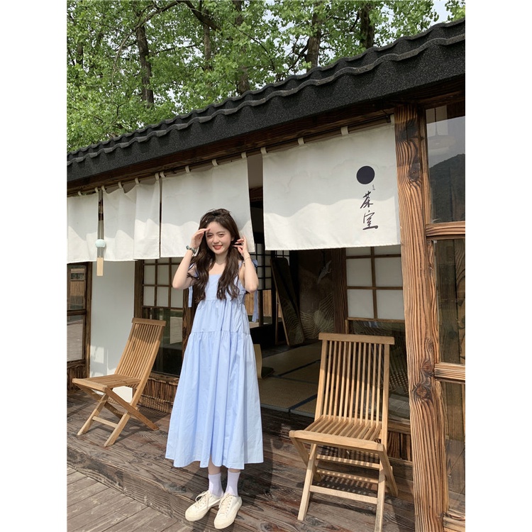 Đầm Hai Dây Dáng Rộng Đính Nơ Thời Trang Mùa Hè Cho Nữ