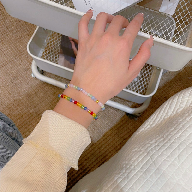 Hoa dễ thương Phong cách Hàn Quốc Phụ nữ Trái tim Hình trái tim Vòng tay cườm đầy màu sắc