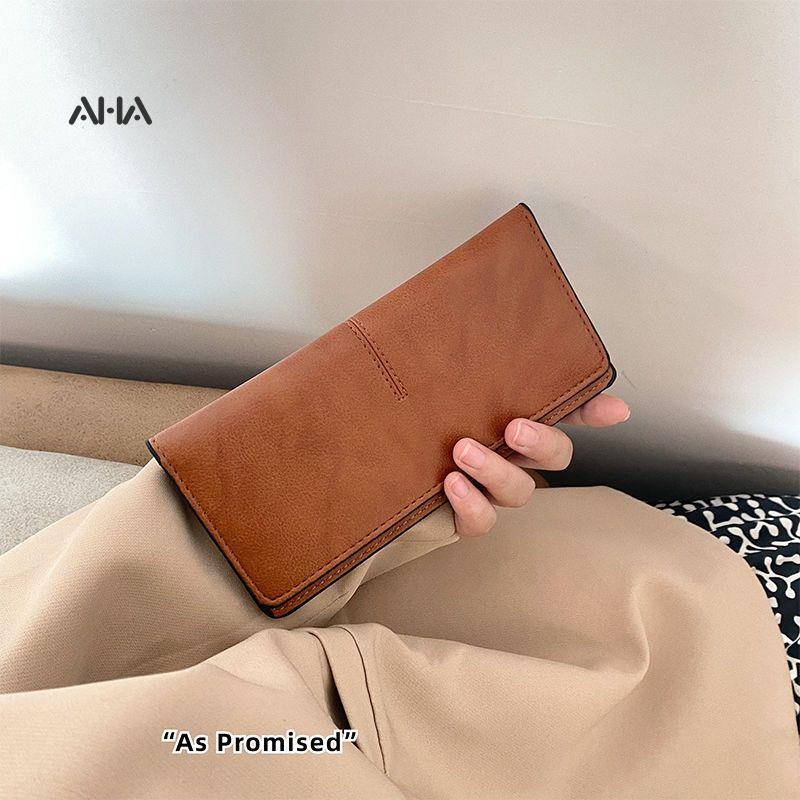 Ví da AHA mềm siêu mỏng dáng dài cỡ lớn phối khóa gài đơn giản thời trang cho nữ