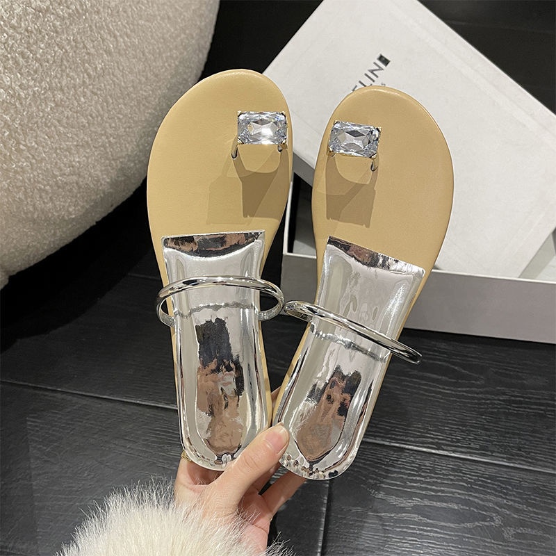 Dép xỏ chân gót nêm đi trong nhà/ ngoài trời đính đá thời trang mùa hè cho phụ nữ B35Z