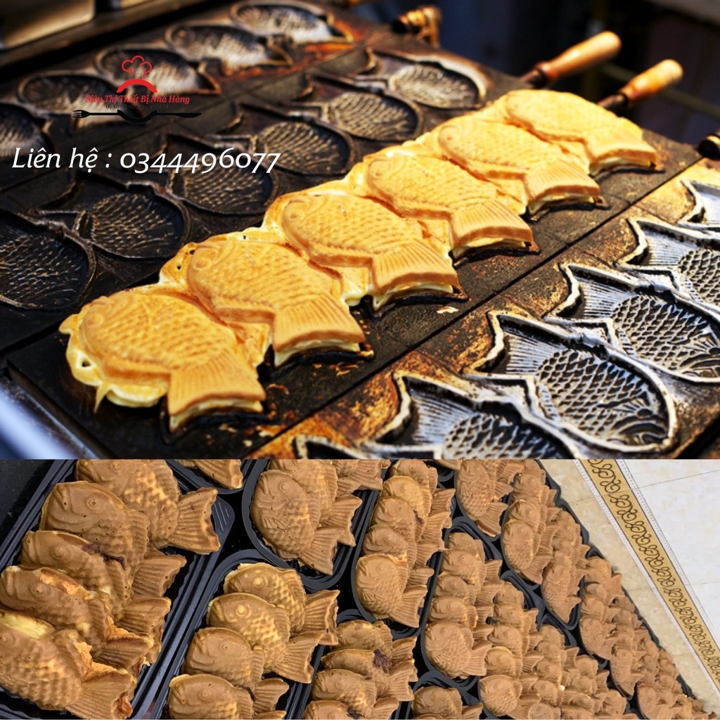 Máy làm bánh cá TAIYAKI bằng gas, máy làm bánh hình con cá 6 con Nhật Bản chất lượng
