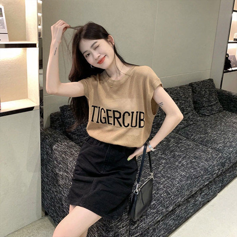 Áo thun XINLANYASHE không tay cổ tròn dáng rộng in họa tiết chữ cái
