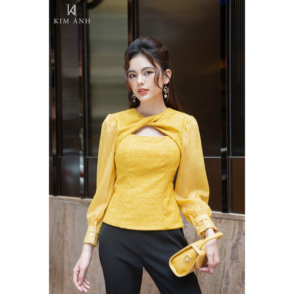 Áo Kiểu Thiết Kế Nữ, Áo Sơ Mi Nữ Công Sở Kim Ánh Rita Top Tay Dài Thanh Lịch