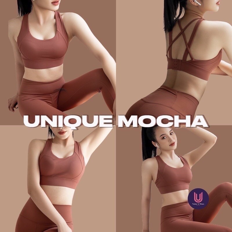 [LIMITED] Áo Thể Thao Tập Gym Yoga Unique Mocha Top Nâu Cafe (mắc cài, mút cố định, chống sốc, nâng ngực, ôm thoải mái)