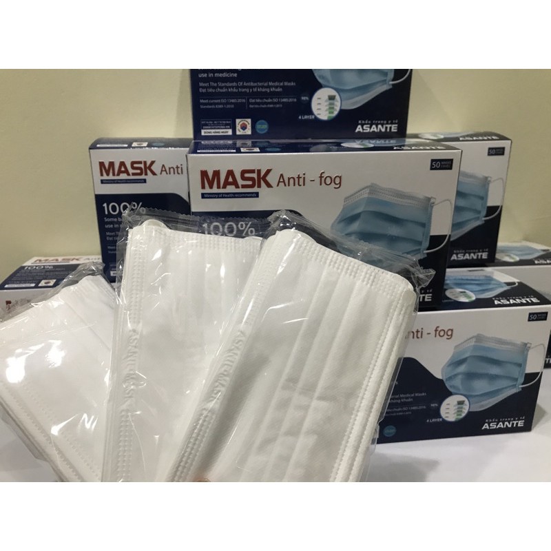 [Mã LIFEXANH03 giảm 10% đơn 500K] Khẩu trang y tế kháng khuẩn 4 lớp ASANTE hộp 50 chiếc