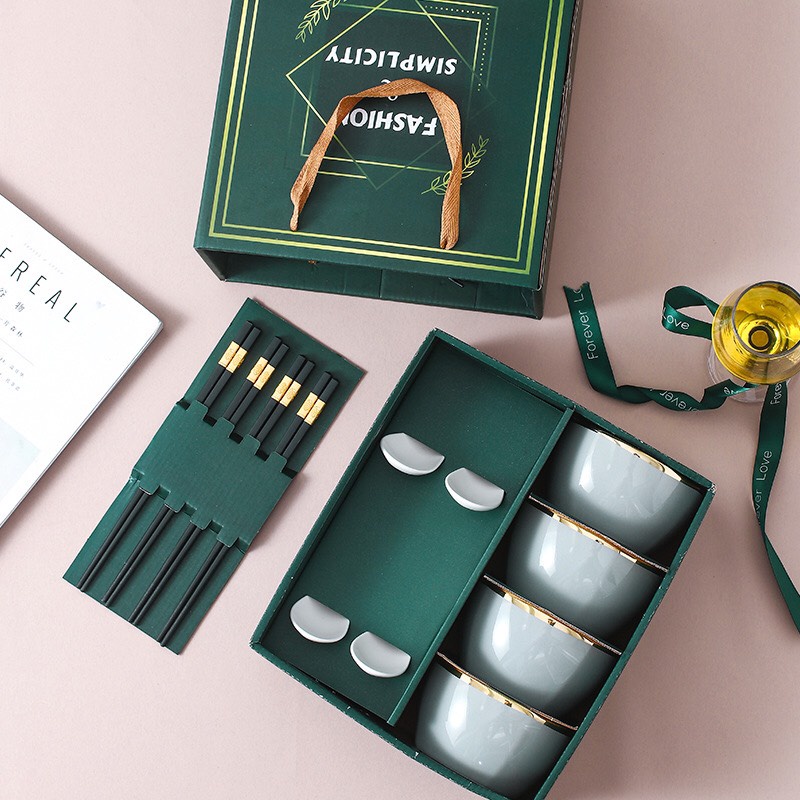 Bộ Bát Sứ Quà Tặng Chén Dĩa Sứ Viền Vàng Cao Cấp Phong Cách Bắc Âu(CHỌN NHIỀU MÀU)