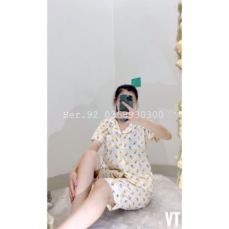 Bộ pijamas mặc nhà lửng ngố hoạ tiết nhiều hình đồ ngủ nữ xinh chất xô muslin mặc mát