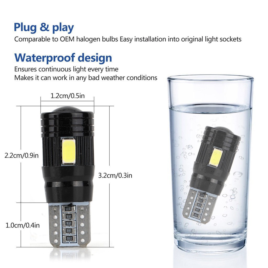 2pcs Super White T10 LED High Power Projector Reverse Marker Car Backup Lights