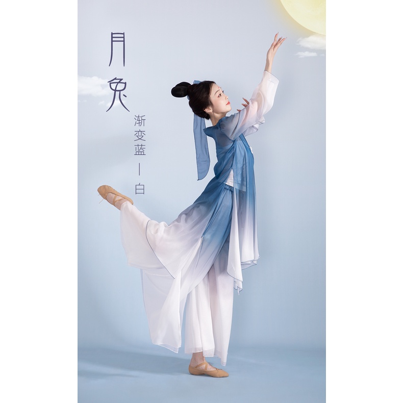 Bộ Hán Phục Biểu Diễn Múa Màu Trắng Xanh Dương Gradient Phong Cách Trung Hoa Cổ Điển