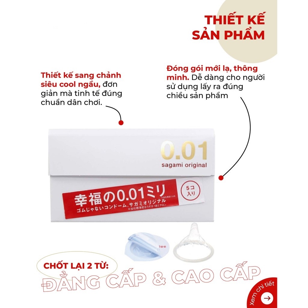 Hộp Bao Cao Su Sagami 001 - Siêu Mỏng - nội địa nhật - Hộp 5 Chiếc BCS