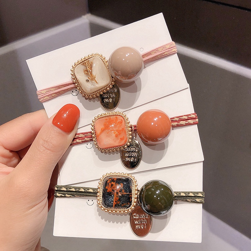 Dây buộc tóc co giãn linh hoạt mặt pha lê hình vuông phụ kiện cho tóc