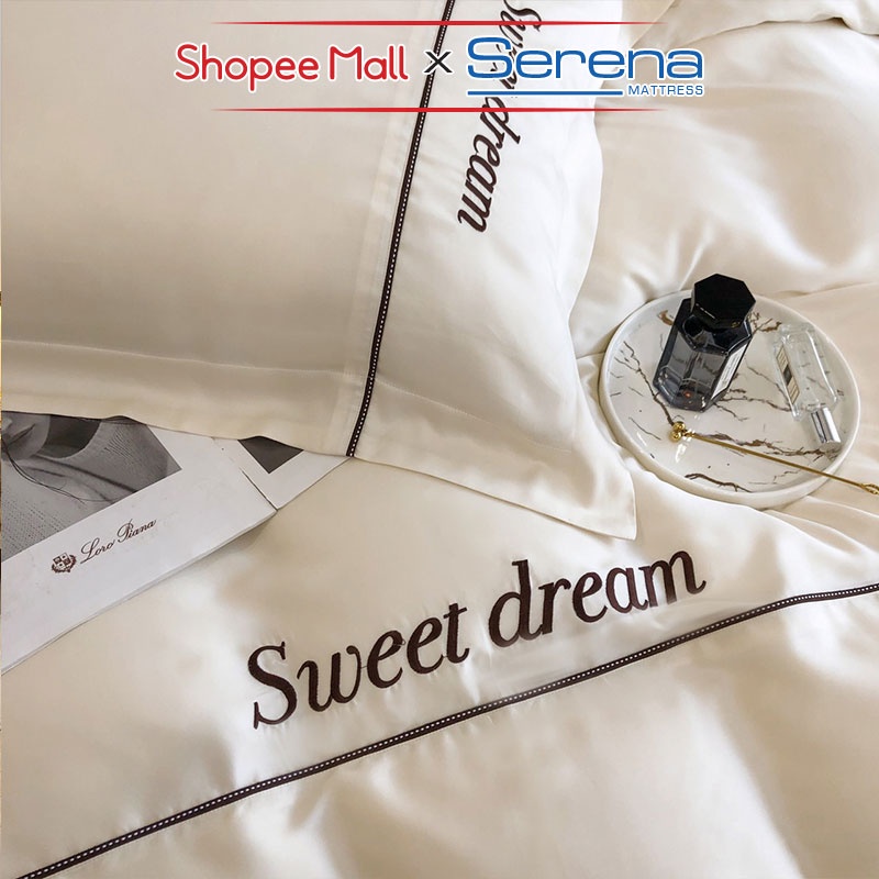 Set 5 Món Chăn Ga Gối Lụa 100s SERENA Cao Cấp Bộ Combo Ra Ga Drap Trải Bọc Phủ Nệm Đệm Giường Đep