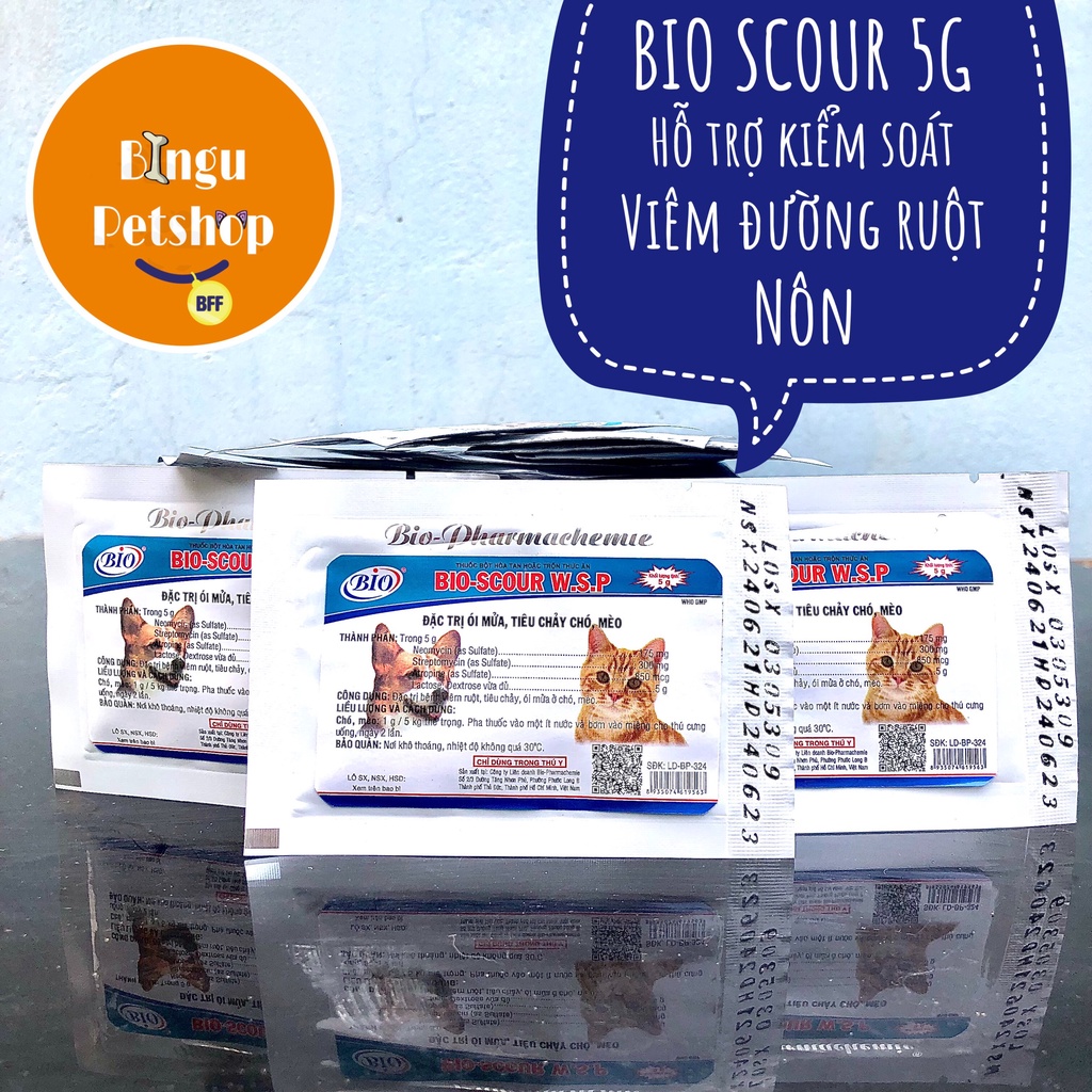 Bio Scour 5g - Hỗ trợ kiểm soát viêm ruột, ói mửa, tiêu chảy trên thú cưng