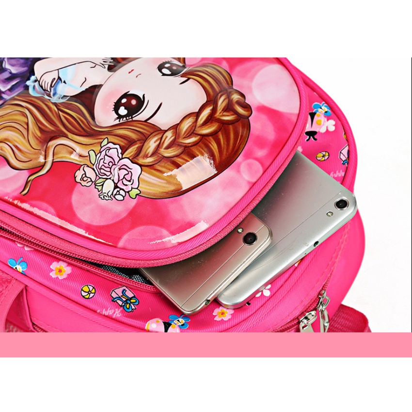 Cặp balo học sinh đi học mầm non mẫu giáo bề mặt in hình 3D công chúa chất liệu vải dù chống thấm nước cao cấp BL027