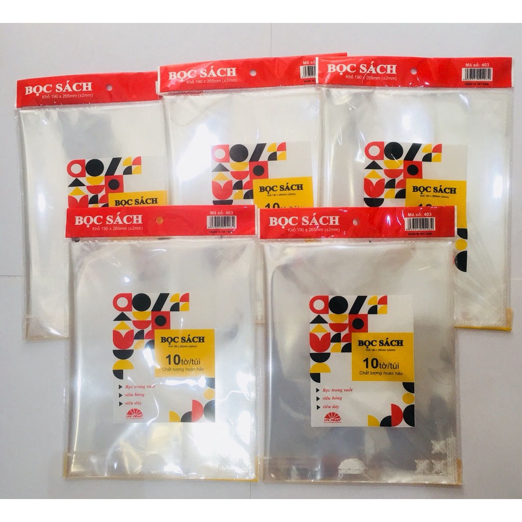 Bọc sách khổ 190 x 265mm ( Bọc SGK KT đổi mới, 10 chiếc/túi) - TN403