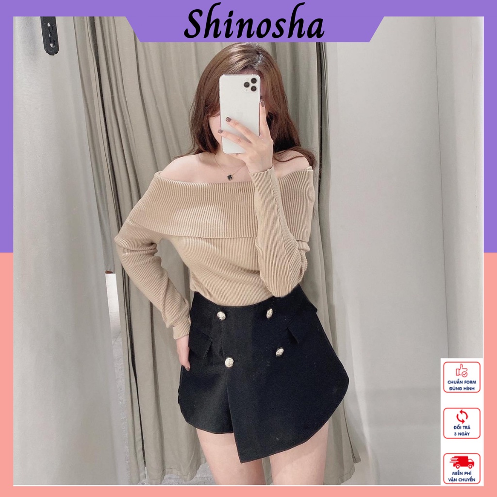 Áo lên tăm trễ vai dài tay phong cách Hàn Quốc Shinosha A007