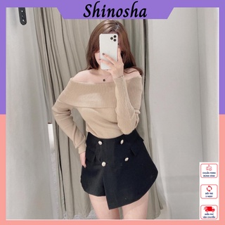 Áo lên tăm trễ vai dài tay phong cách Hàn Quốc Shinosha A007