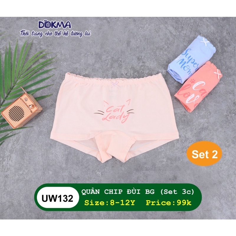 Set 3 quần chip đùi Dokma cho bé gái UW132s (Sz 2-12y)