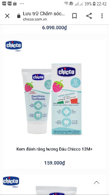 [Chính hãng] Kem Đánh Răng Hương Dâu 12M+ Chicco Nuốt Được