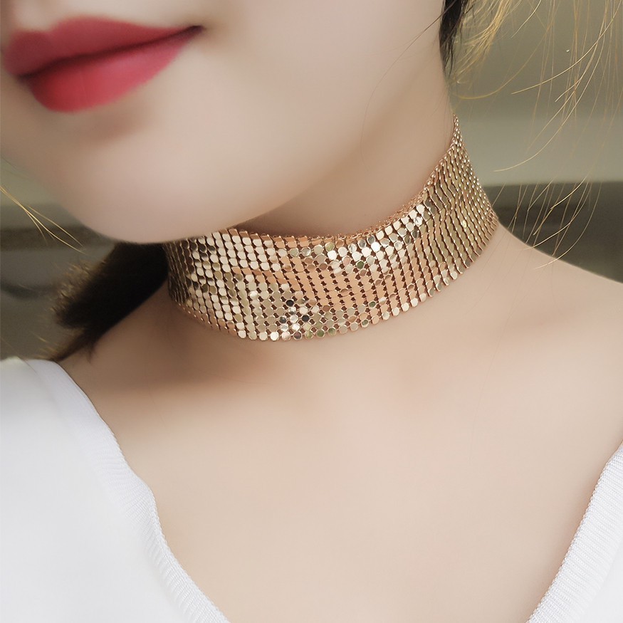 Vòng cổ choker đá phale tatoo họa tiết bảng to VC3295choker| Vòng cổ choker mặt đá bạc vàng nhũ kim sa  V( full box )