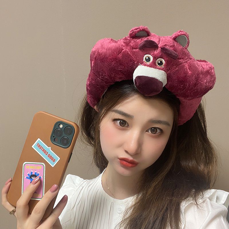 Băng đô cài tóc Gấu dâu nhồi bông đáng yêu phong cách Hàn Quốc