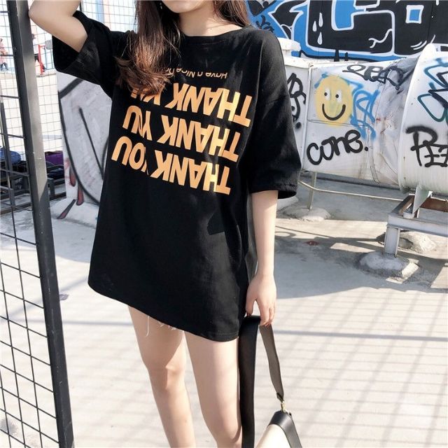 Áo thun tay lỡ free size Thank you🤔🤔🤗