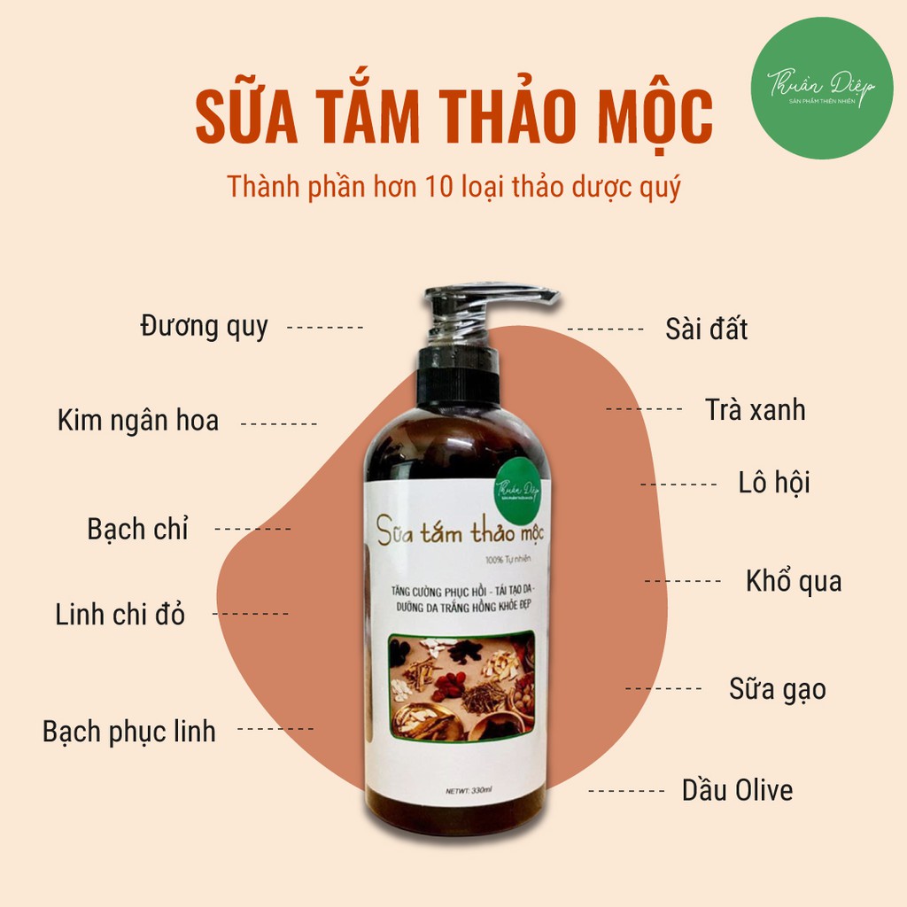 Sữa tắm Thảo Mộc 330ml Hương hoa Nhà làm [100% Thiên nhiên không hóa chất]