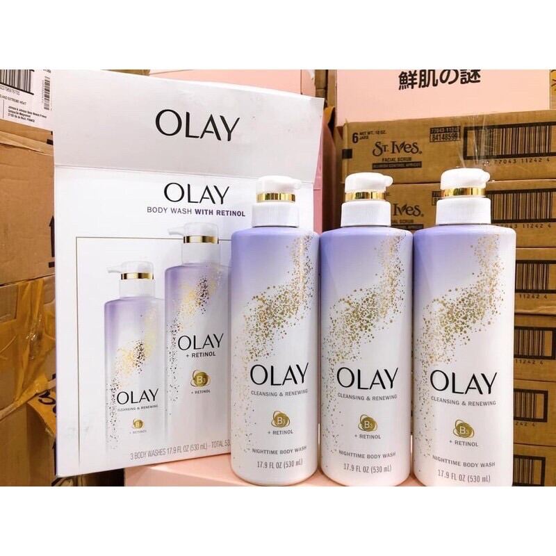 [HÀNG MỸ] SET 3 CHAI SỮA TẮM RETINOL SÁNG DA, CHỐNG LÃO HÓA OLAY RETINOL BODY WASH - 530ml/Chai