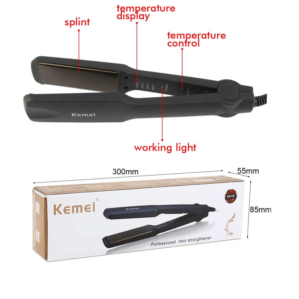 Máy Kẹp Ép Duỗi Thẳng Tóc Phủ Gốm Caremic Kemei Model KM329 Với 4 Mức Nhiệt Có Chỉnh Nhiệt Độ Công Suất 40W