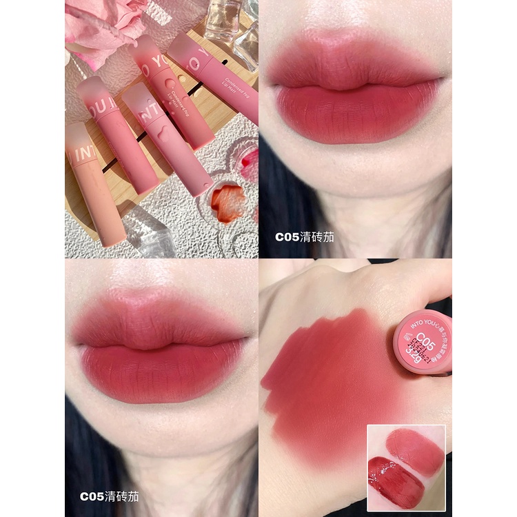 Son môi INTO YOU Lip Gloss Matte Lip Glazed Velvet Mặt sương mù Loại men Gel Thời trang Màu C02 C04 OS04