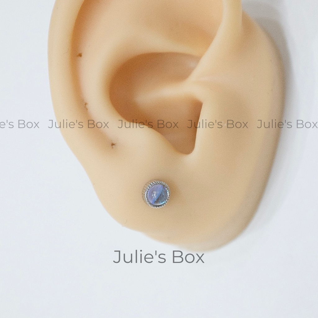 [1 CHIẾC] Khuyên Tai Đá AB Ánh Tím Tròn Màu Bạc Unisex Titanium Không Gỉ Không Ngứa Không Đen julies box 66