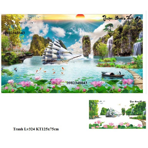 Tranh đính đá thuận buồm xuôi gió KT:125x75cm. Tranh gắn đá tự làm.