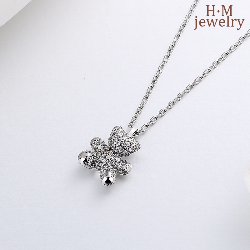 Vòng cổ Bạc 925 Mặt Hình Gấu Đính Đá Xinh Xắn