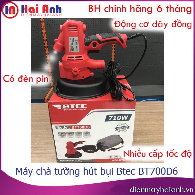 Máy mài tường cầm tay đánh chà nhám tường có hút bụi Btec BT700D6 chất lượng cao, có đèn pin