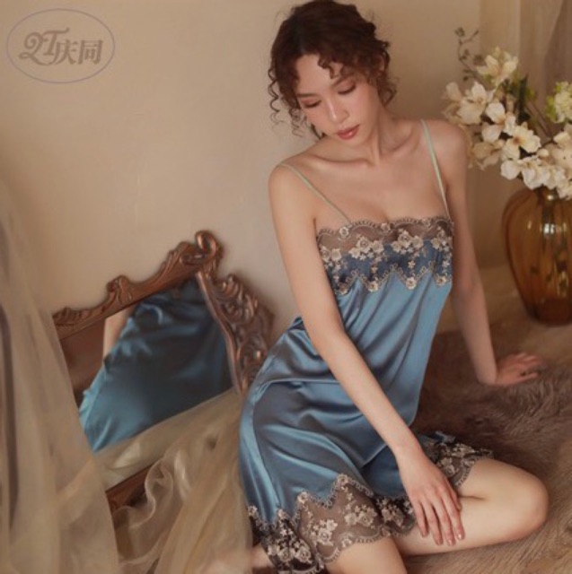 [Dưới 55kg]Váy ngủ  satin lụa phối ren - đầm ngủ gợi cảm sexy - cô chủ nhỏ chuyên sỉ