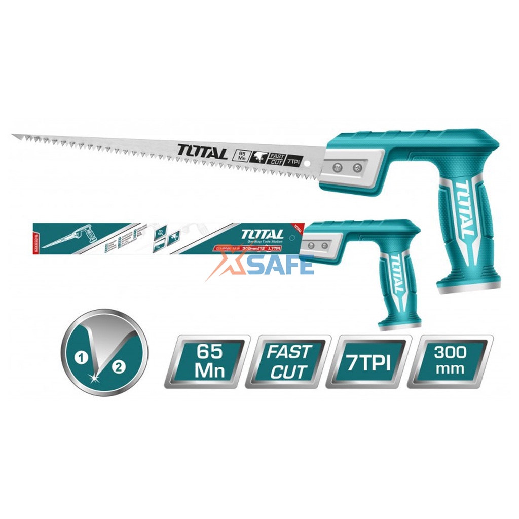 Cưa tay hình compa TOTAL THCS30026 Thiết kế đầu nhọn, cưa thẳng chất liệu SK5 cao cấp, độ bền, khả năng chịu nhiệt tốt