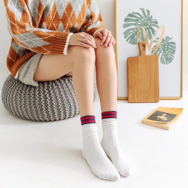 Tất Nữ Mùa Đông Kẻ Ngang Cổ, Vớ Nữ Cao Cổ Siêu Cute