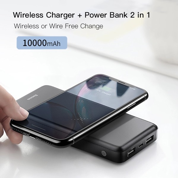 Pin sạc dự phòng không dây Baseus M36 10,000mAh, 2.1A, 5W Qi Wireless Charger, LED