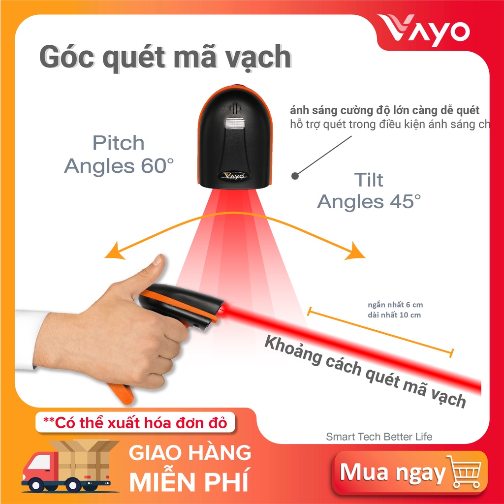 Máy scan barcode, máy đọc mã vạch, Máy quét mã vạch không dây Vscan thương hiệu Vayo
