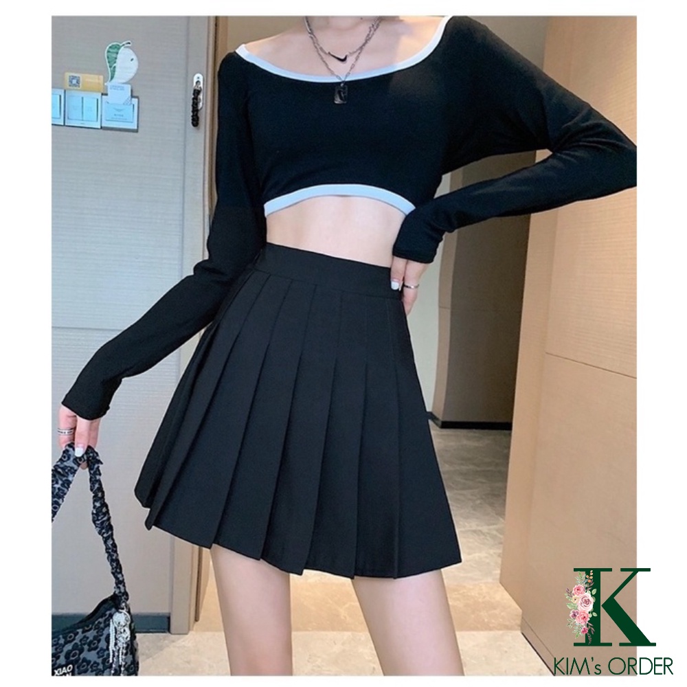 Chân Váy Nữ Ngắn Tennis Xếp Ly Màu Ghi Đen Trắng Loại 1 Có Lót Trong Cạp Cao Năng Động Style Thể Thao Mặc Hàng Ngày