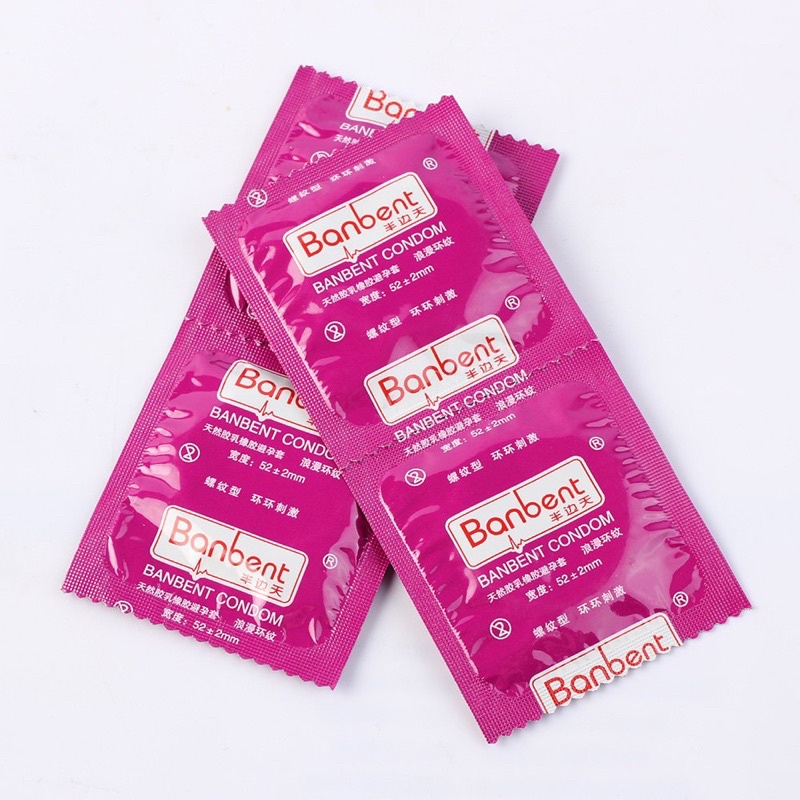 Bao cao su BANBENT Love Ring stimulation 001 gân sóng, nhiều gel, hương hoa, Hộp 12 bcs