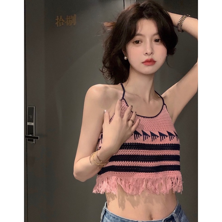 Áo croptop Xiaozhainv dệt kim phong cách Hàn Quốc trẻ trung quyến rũ cho nữ