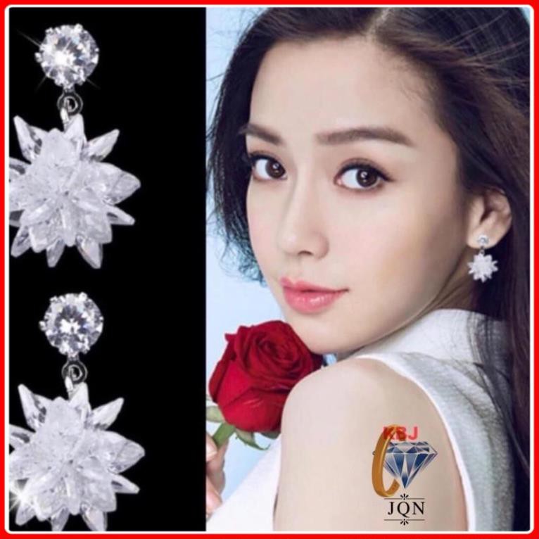 (BẠC CHUẨN)  BÔNG TAI BẠC TA CHÙM PHA LÊ LẤP LÁNH TRANG SỨC CAO CẤP NO.93 HOA TAI ht301
