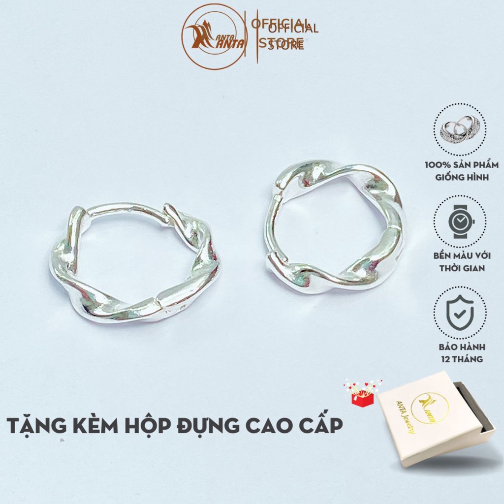 Bông tai bạc 925 vòng tròn hình xoắn thời trang thanh lịch cho nữ ANTA Jewelry - ATJ6550M