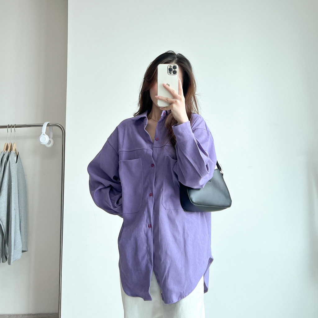 XẢ HÀNG Áo sơ mi nhung tăm dài tay túi hộp thời trang nữ miho house