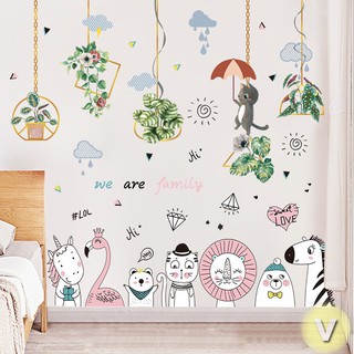 Decal dán tường Mèo che ô và các bạn