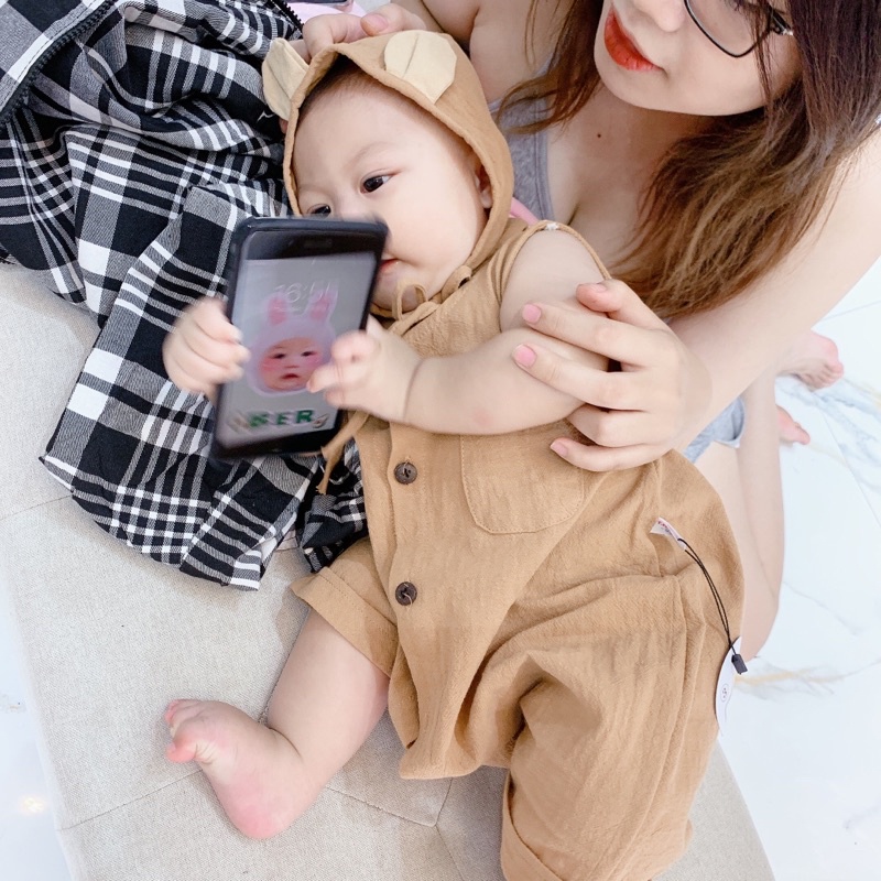Set body ba lỗ kèm mũ tai gấu cho bé