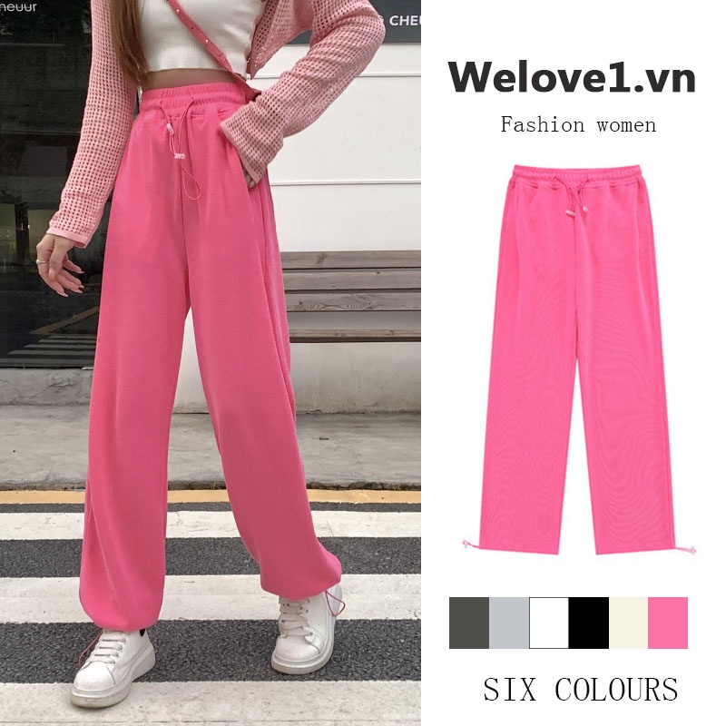 Quần Thể Thao Lưng Cao Ống Rộng Có Dây Rút Phong Cách Âu Mỹ Hàng Mới 2022 Dành Cho Bạn Nữ